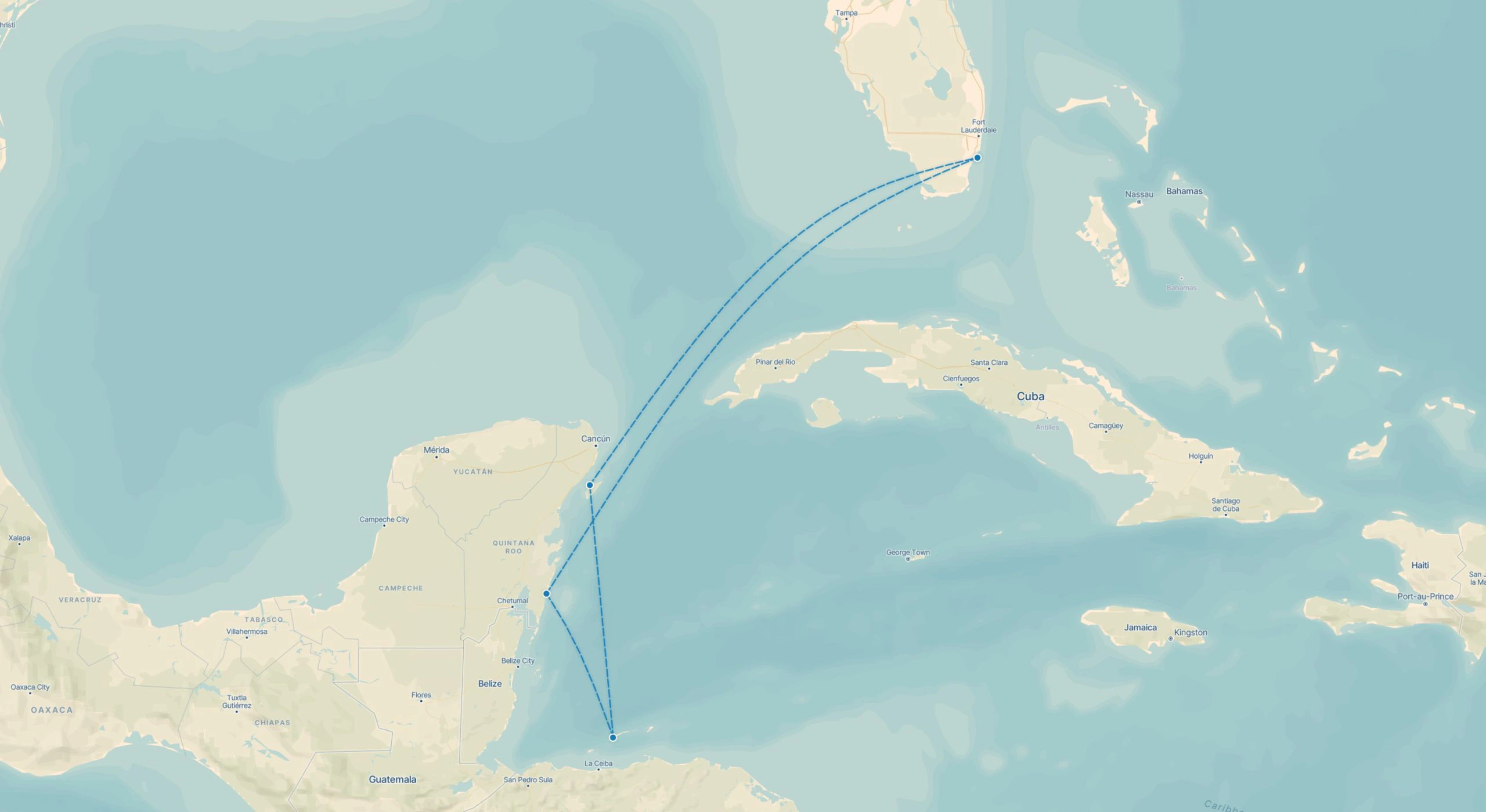 7 nights in the Western Caribbean route from Miami to Costa Maya to Roatán to Cozumel to Miami